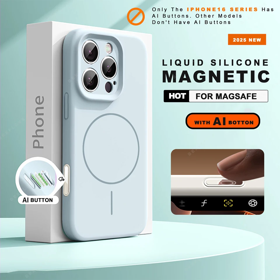 Premium Matte Liquid Silicone Magnetic Phone Case with Magsafe Charging Protection - Soft and Durable Cover