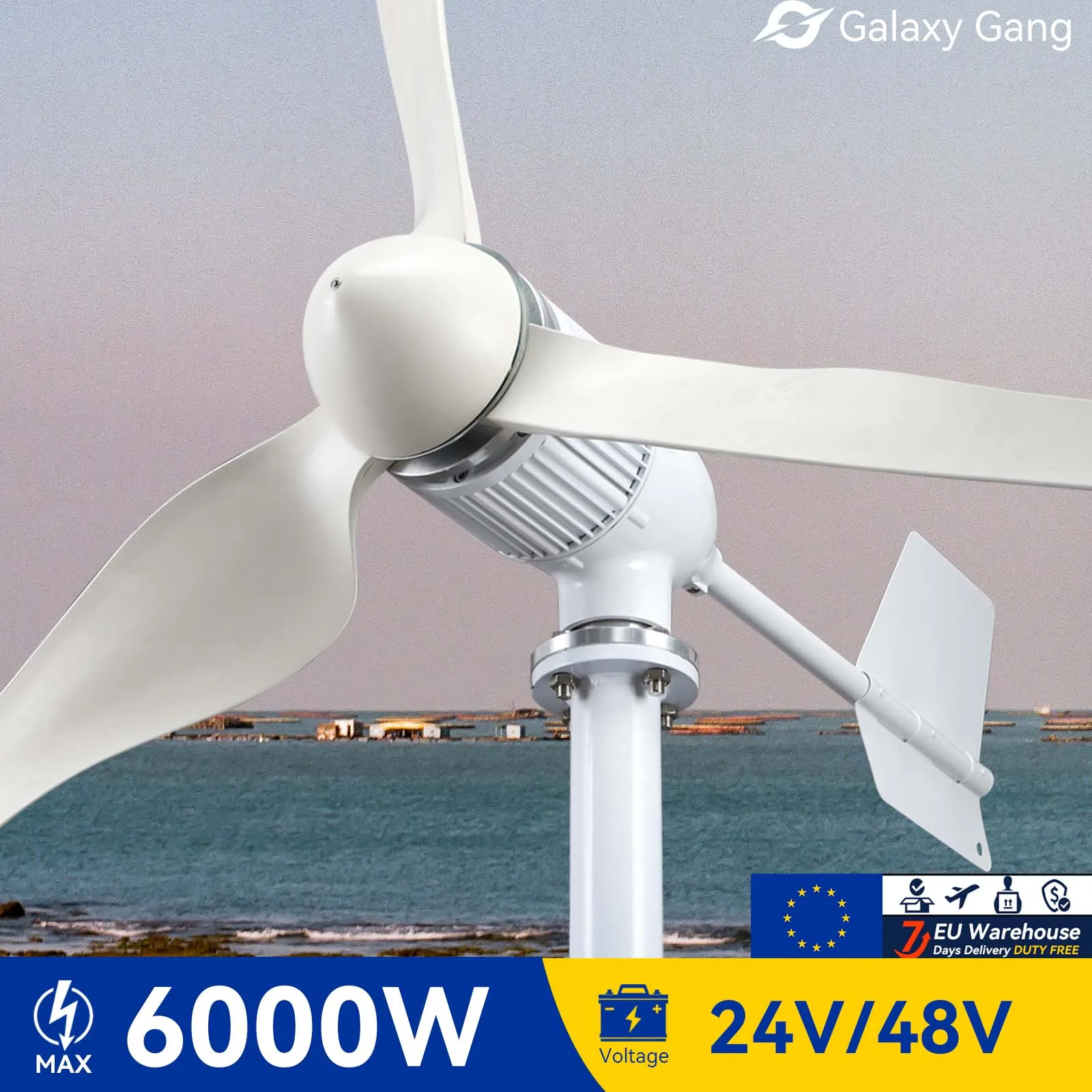 

5Days EU Delivery Galaxy Gang 6000w Windmill Turbine GeneratorKit 6kw Power 3 Blade 24V 48V With MPPT Charger Hybrid System