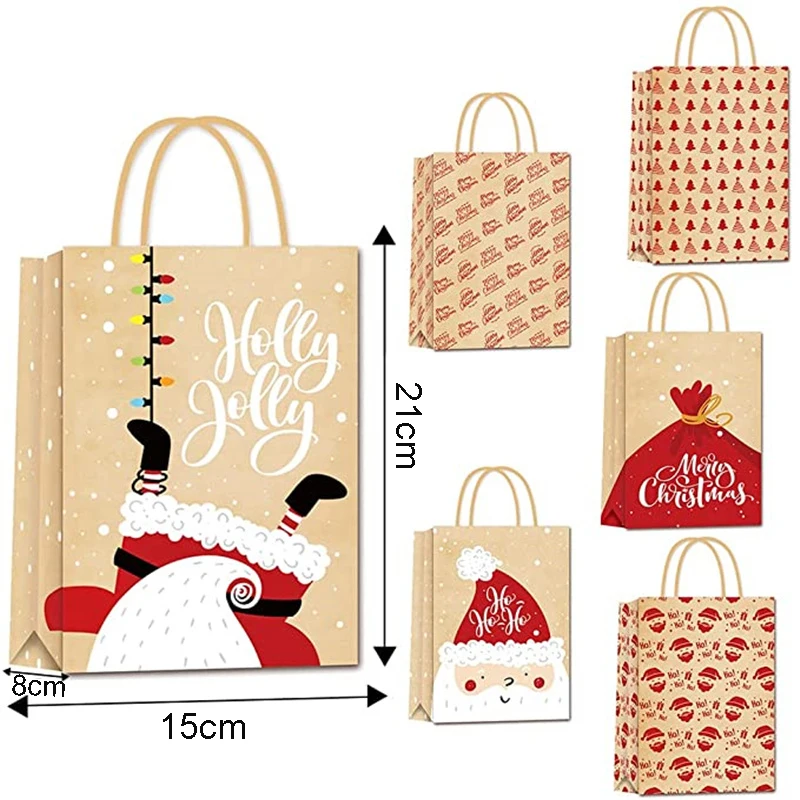 Christmas Kraft Paper Gift Bags Christmas New Year Candy Cookies Gift Tote Bag Festival New Year Storage Bag 5pcs Christmas Gift Bags Christmas Candy Packaging