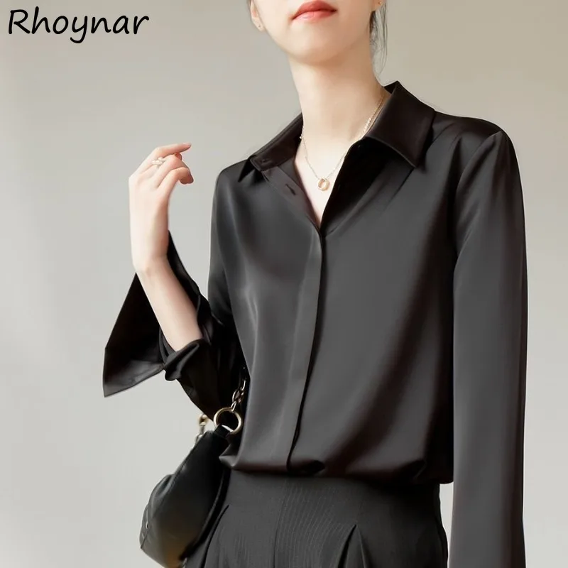 

Long-sleeve Shirts Women Solid Mature Autumn New Temperament Korean Style Fashion All-match Office Ladies Literary Streetwear
