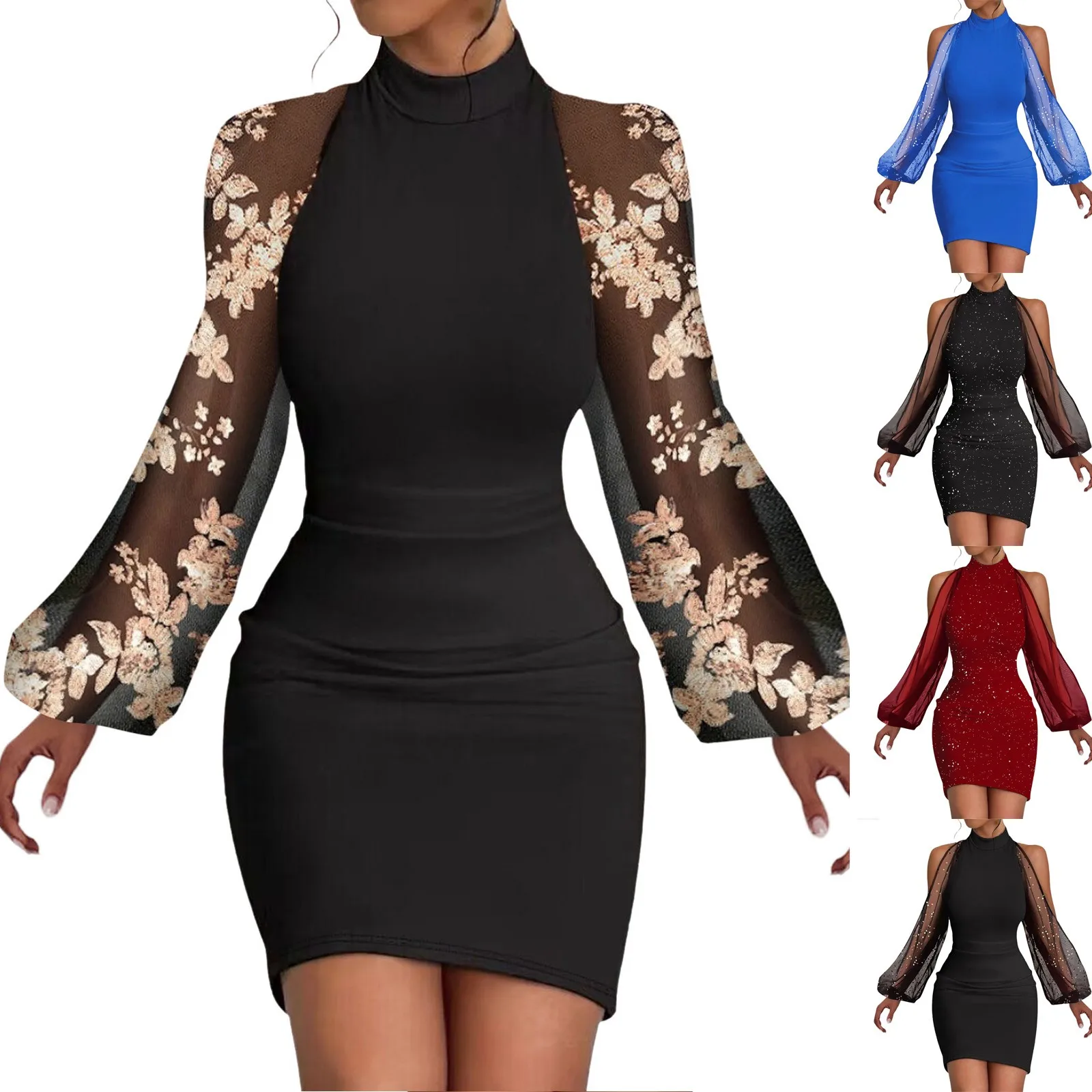 

Round Neck Lace Long Sleeve Hip Hugging Waist Dress For Women Autumn And Winter Shirt Dress for Women Summer