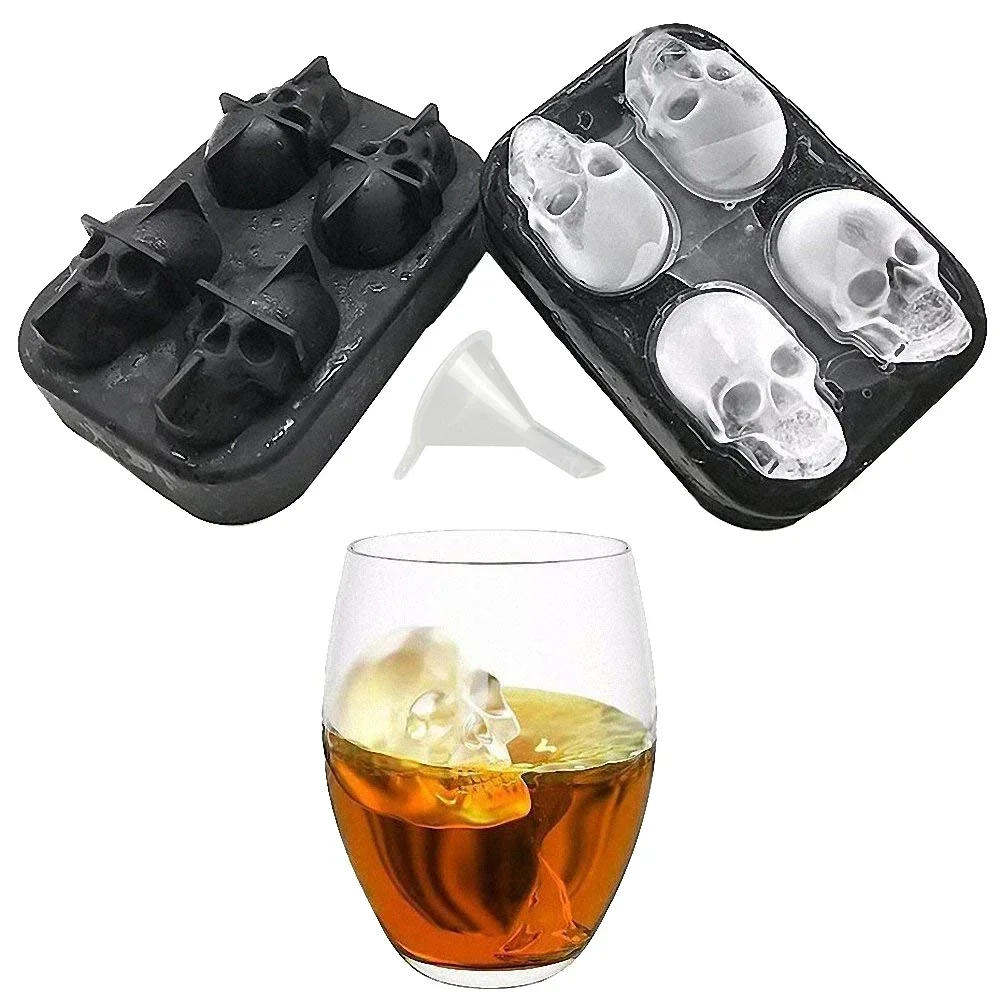 3D Skull Ice Cube Tray Silicone 4 Cavity