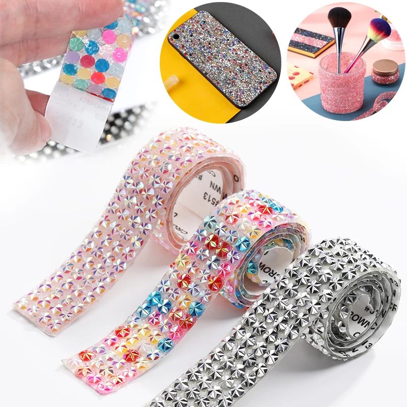4/6/8/Rows Rhinestone Ribbon Crystal Sticker Colorful Glitter Strip Sheet Self Adhesive Decorative Diy свадебный пояс стразы