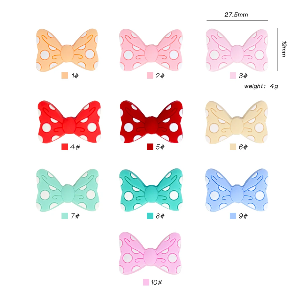 Baby Silicone Beads 10pcs New Bow Tie Beads BowKnot Teether Baby Toy DIY Pacifier Chain Necklace Accessories teething toys silicone teething toys baby teething toys silicone beads silicone teether silicone teething beads