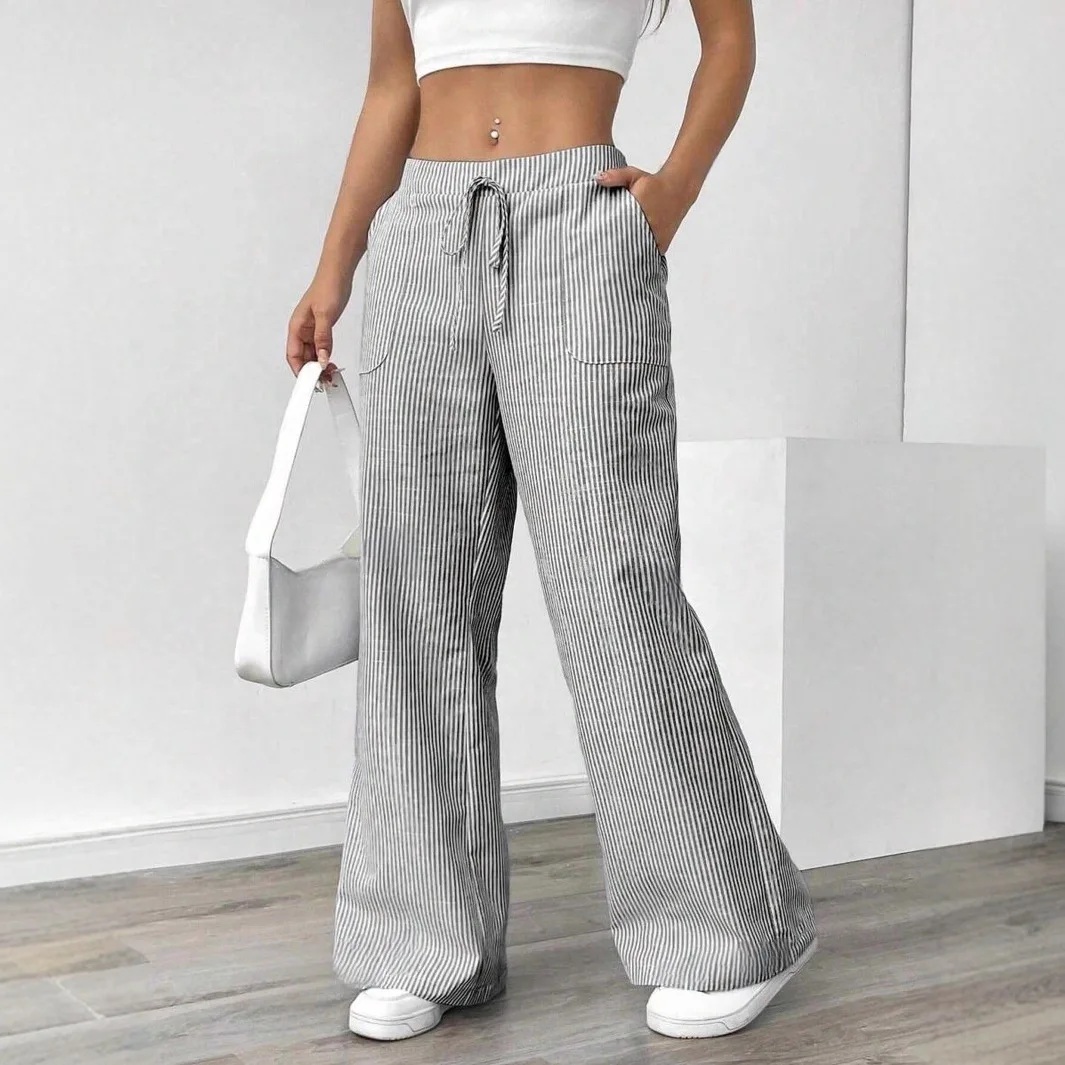 New striped loose wide-leg pants, thin slouchy straight-cut casual pants for women & long pants, extended striped pants 1
