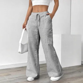 New striped loose wide-leg pants, thin slouchy straight-cut casual pants for women & long pants, extended striped pants 1