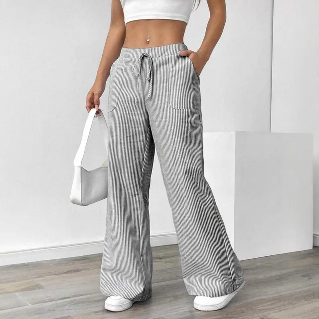 New striped loose wide-leg pants, thin slouchy straight-cut casual pants for women & long pants, extended striped pants 1