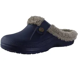 Classic Unisex Garden & Indoor Waterproof Fuzzy Slippers - 44-45(10.4-10.6inch) (Navy Blue)