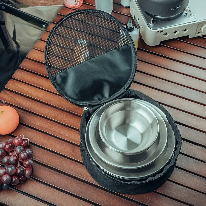 Large Capacity Camping Dinnerware Bag Outdoor Tableware Stainless Steel Plate Bowl Organizer For Hiking Travel Picnic Bag storage bag camping storage bag camping cookware bag