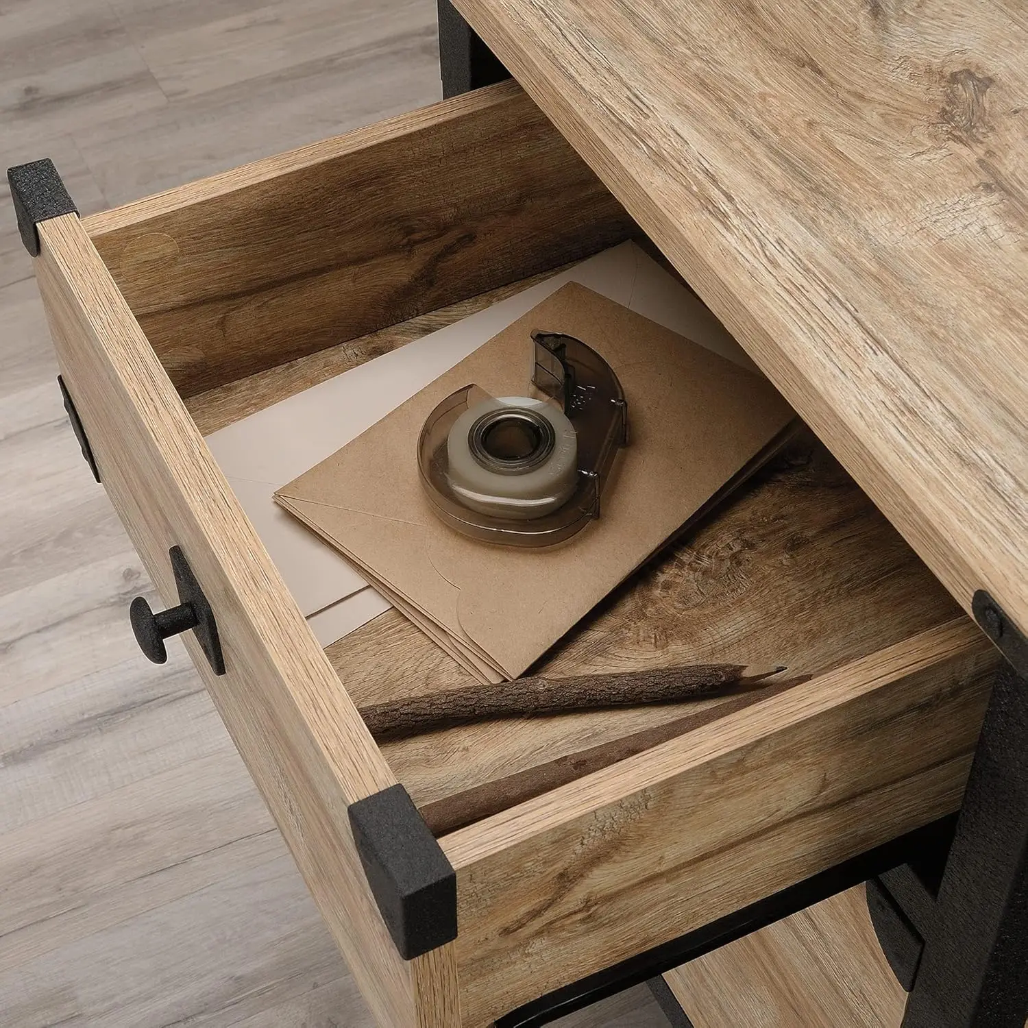 Steel River Pedestal File Cabinet, Metal Accent File Cabinet, Casters for Mobility, Industrial Style - Milled Mesquite Finish