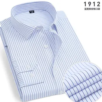 Spring New Men's Striped long-sleeved Shirt Non-ironing Anti-wrinkle Comfortable Breathable Business Casual Fashion Slim Fit 1