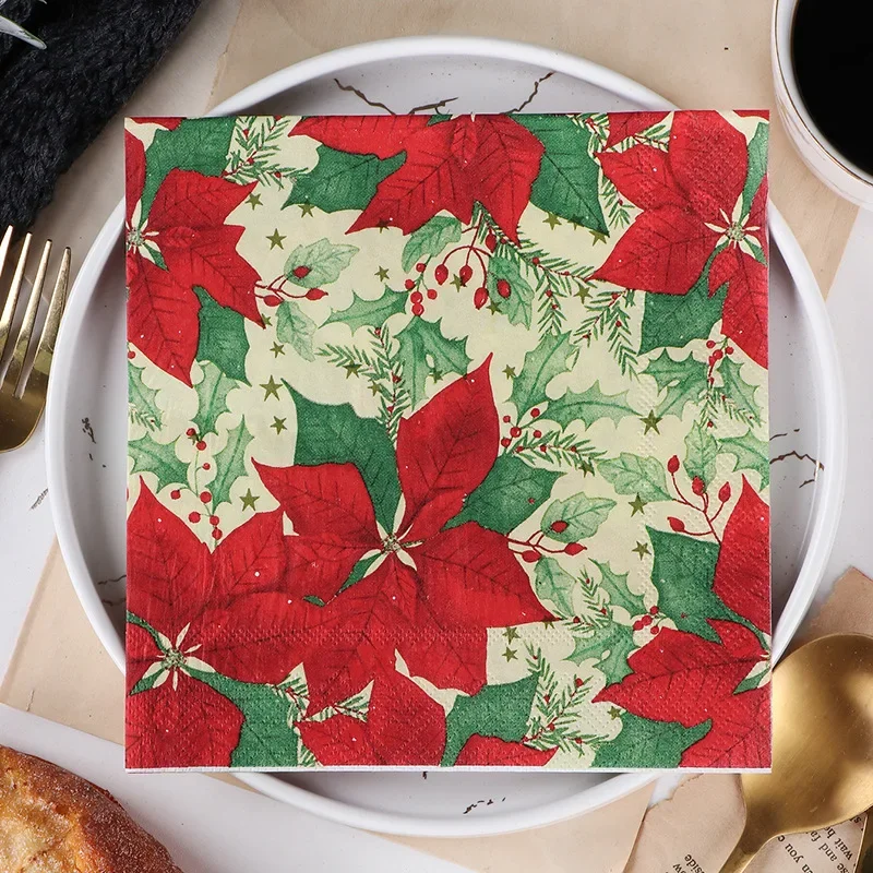 20pcs/Pac 33*33cm 2-Ply Christmas Flower Party Wood Pulp Paper Disposable Paper Placemats