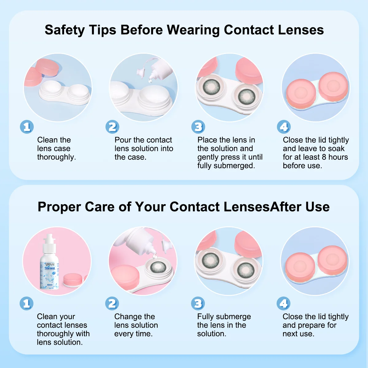 Contact Lens Liquid Nursing Solution 60ML UYAAI Eye drops Beauty Pupil Cleaning Moisturizing Eye Health Care