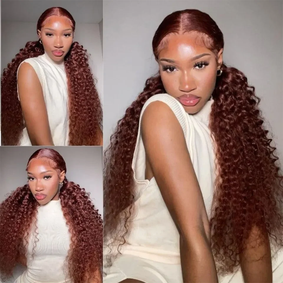 40 inch Reddish Brown 13x4 Lace Front Wigs Human Hair for Women Kinky Curly 13x6 Lace Frontal Wigs Colored Human Hair 250%