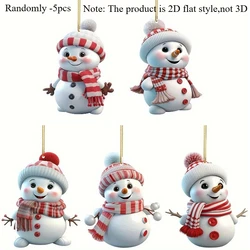 Set of 5 Acrylic Snowman Ornaments - 2D Holiday Hanging Decorations (Randomly -5pcs)