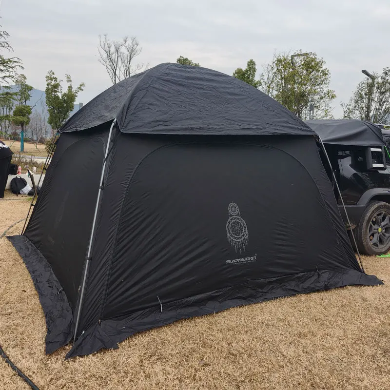 6-Person SUV Camping Tent with 16mm Aluminum Poles&Rainfly,4 Skylights,and 4 Double Doors, Black Car Tail Tent