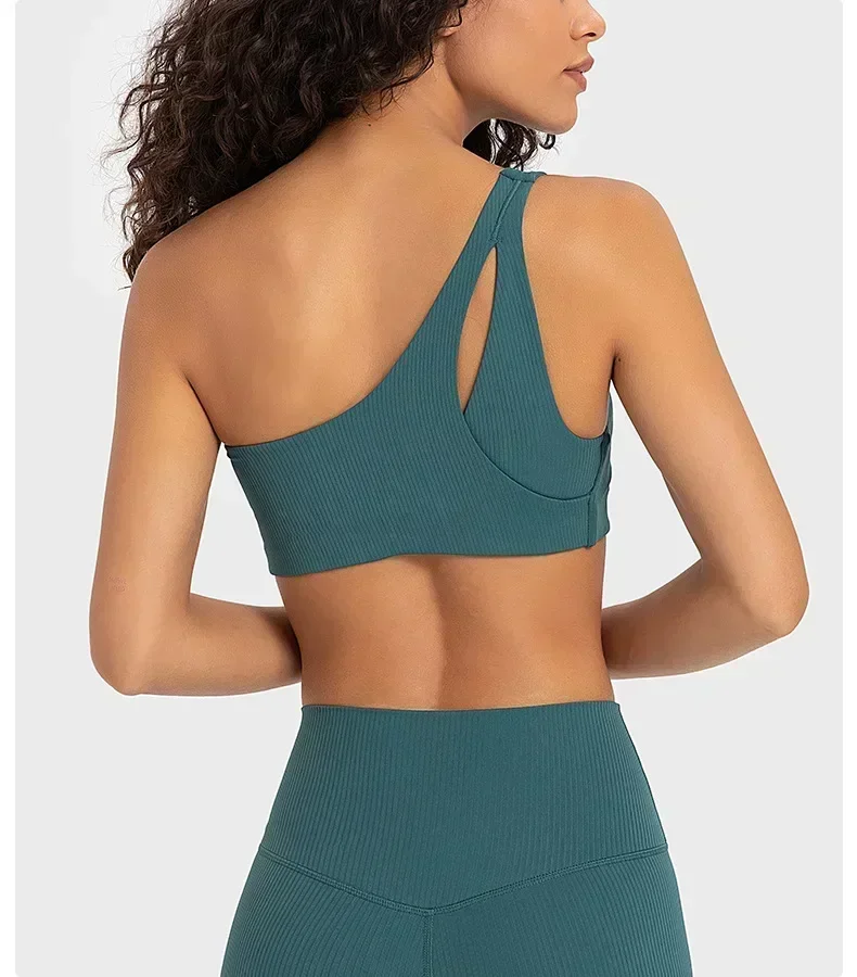 Lemon Women Yoga Sports Bra Gym Fitness Sport Vest Single Shoulder Strap Ribbed Underwear Outdoor Workout Tank Top Sportswear