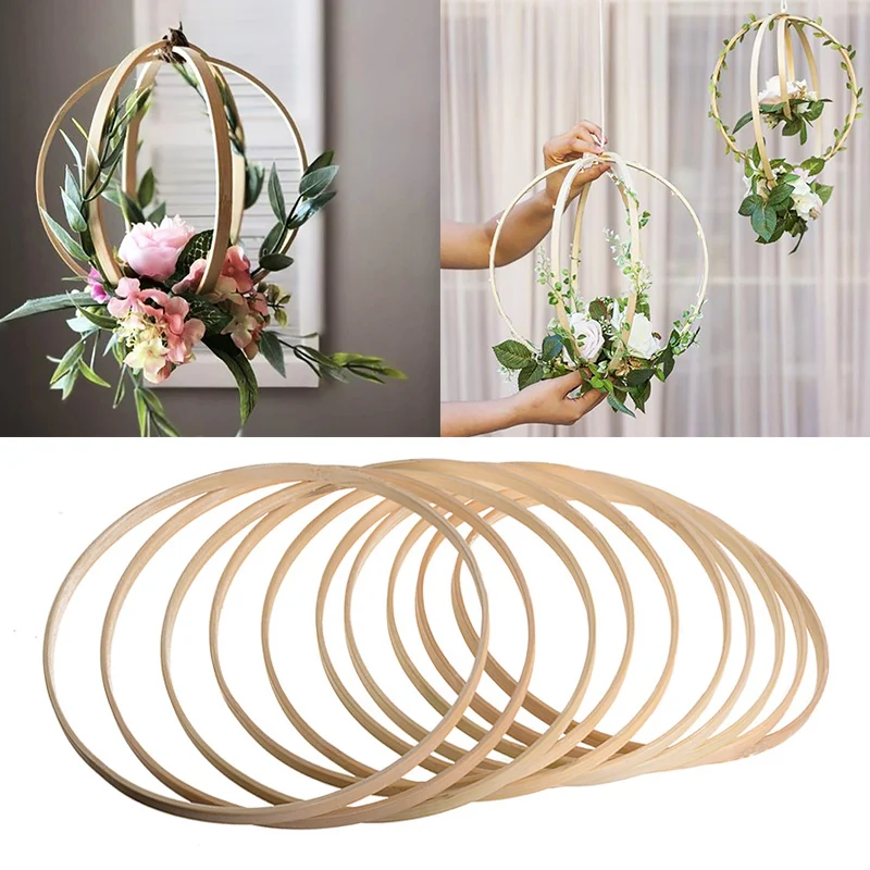 10pcs Bamboo Circle Round Embroidery Hoop Tool Diy Handmade Wreath Dreamcatcher Accessories Wedding Party Xmas Hanging Decor