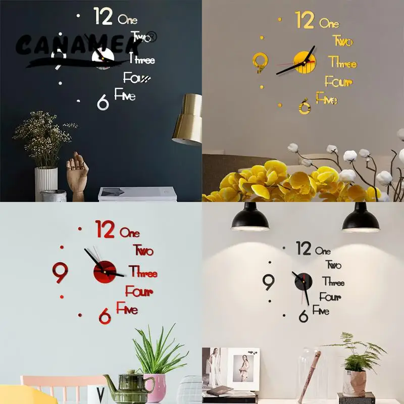 2022 Modern 3D Big Size Wall Clock Mirror Sticker DIY Brief Living Decor Meeting Room Wall Clock Silent Acrylic Digital Clock