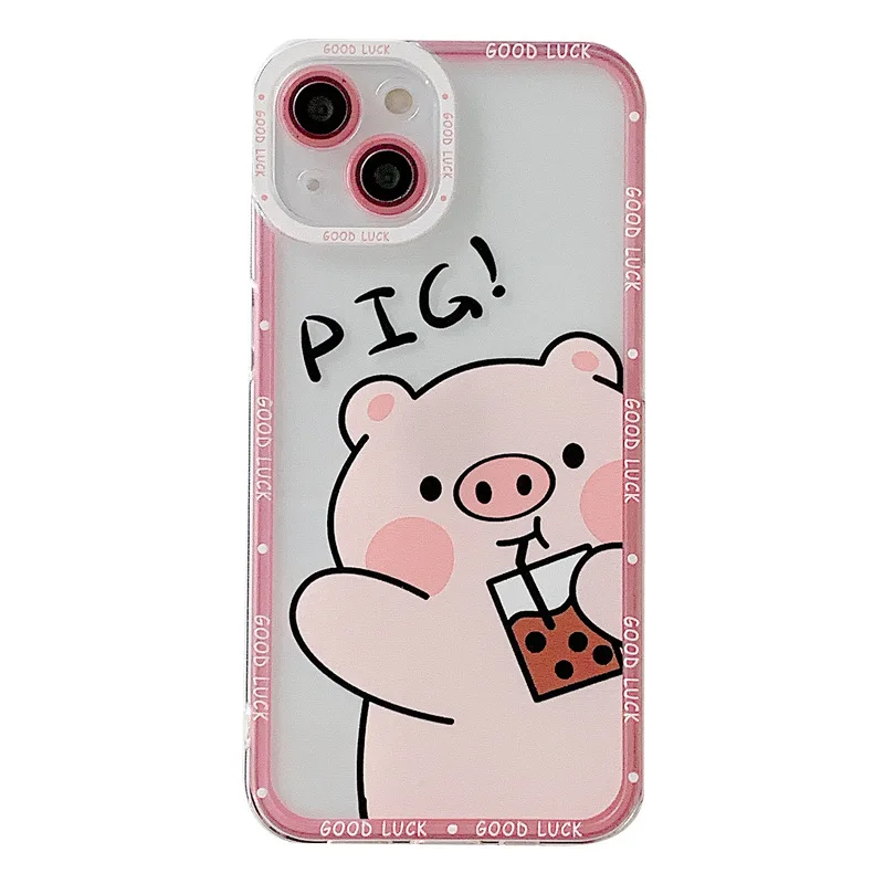 Cute Pink Cartoon Pig iPhone 11 Case Apple 12 13 14 Pro Max TPU Phone Case Silicone Fall-proof Back Cover