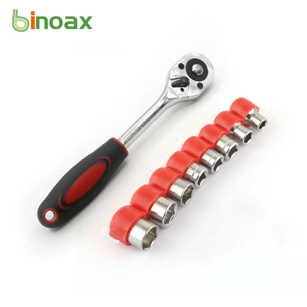 Binoax 24 Teeth 1/4" Drive Quick Release Ratchet Socket Wrench Hand Repairing Tool with 8 pcs 5-12mm Socket Wrench
