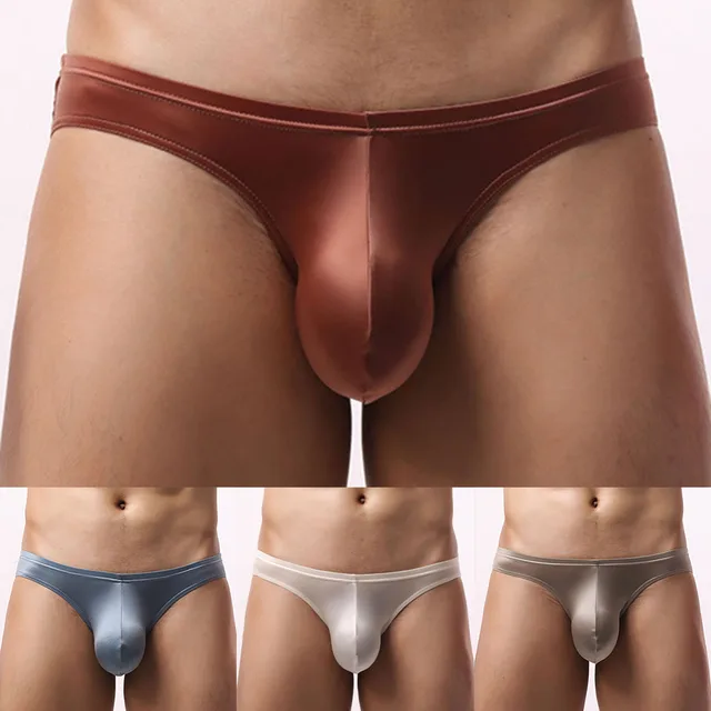 Casual Use L White Men Brief Panties Men's Breathable Satin-like Briefs Briefs Comfortable Ice Silk Soft Fabric