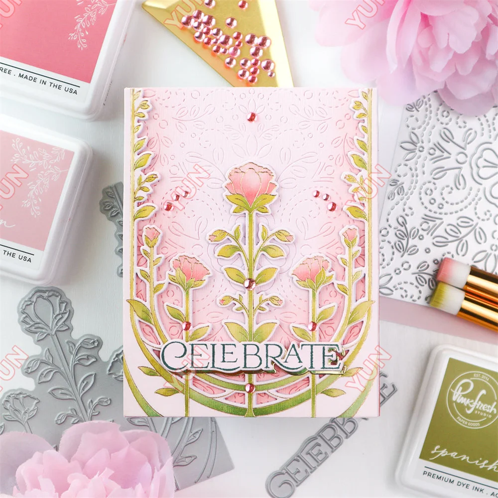 September Pink Fresh Here for You Thank You Emotion Words Flower Cuts Dies Stamps Stencils Mold DIY Grateful Greeting Cards Make