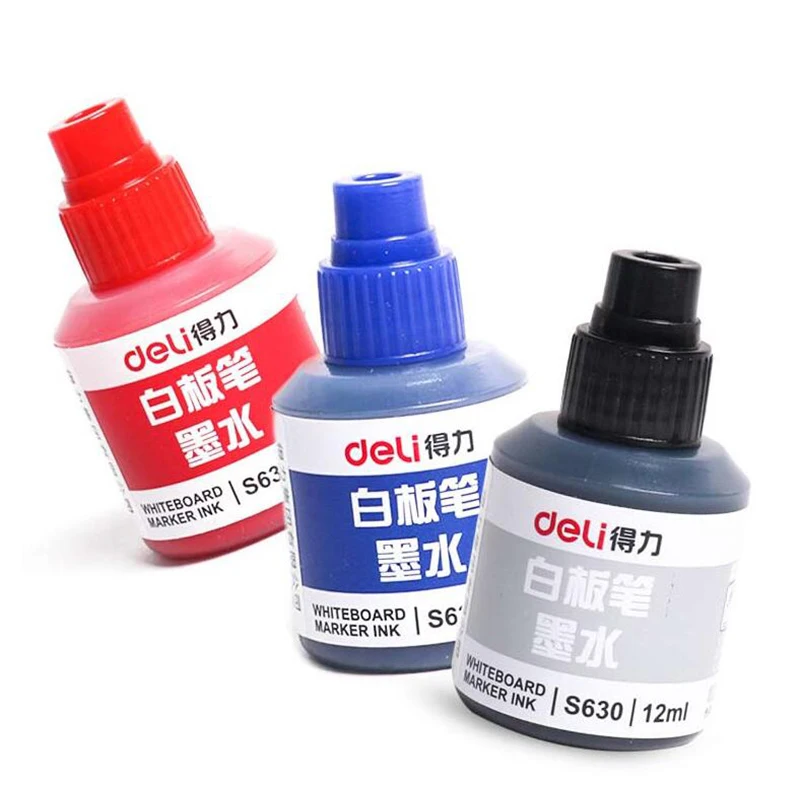 Deli 1 pcs Whiteboard Marker Refill Ink Black Blue Red 12ml Bottle Office Stationery Supplies whiteboard pen ink
