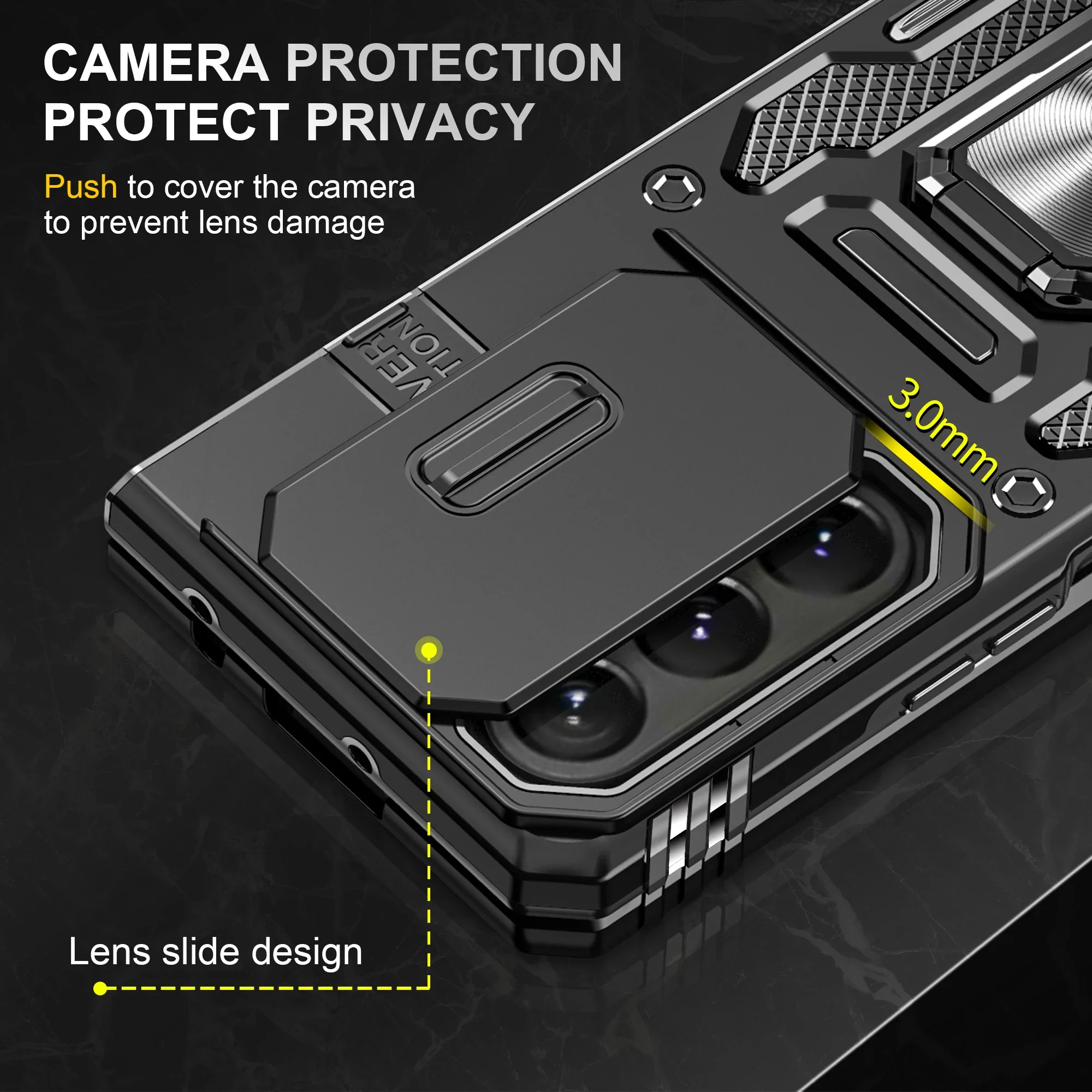 MEIQIBAO per iPhone 15 Pro cover slidable protezione fotocamera custodia magnetico (n52 magnete) case con 360 gradi ruotabile supporto grado militare antiurto multistrato TPU paraurti,Grigio titanio
