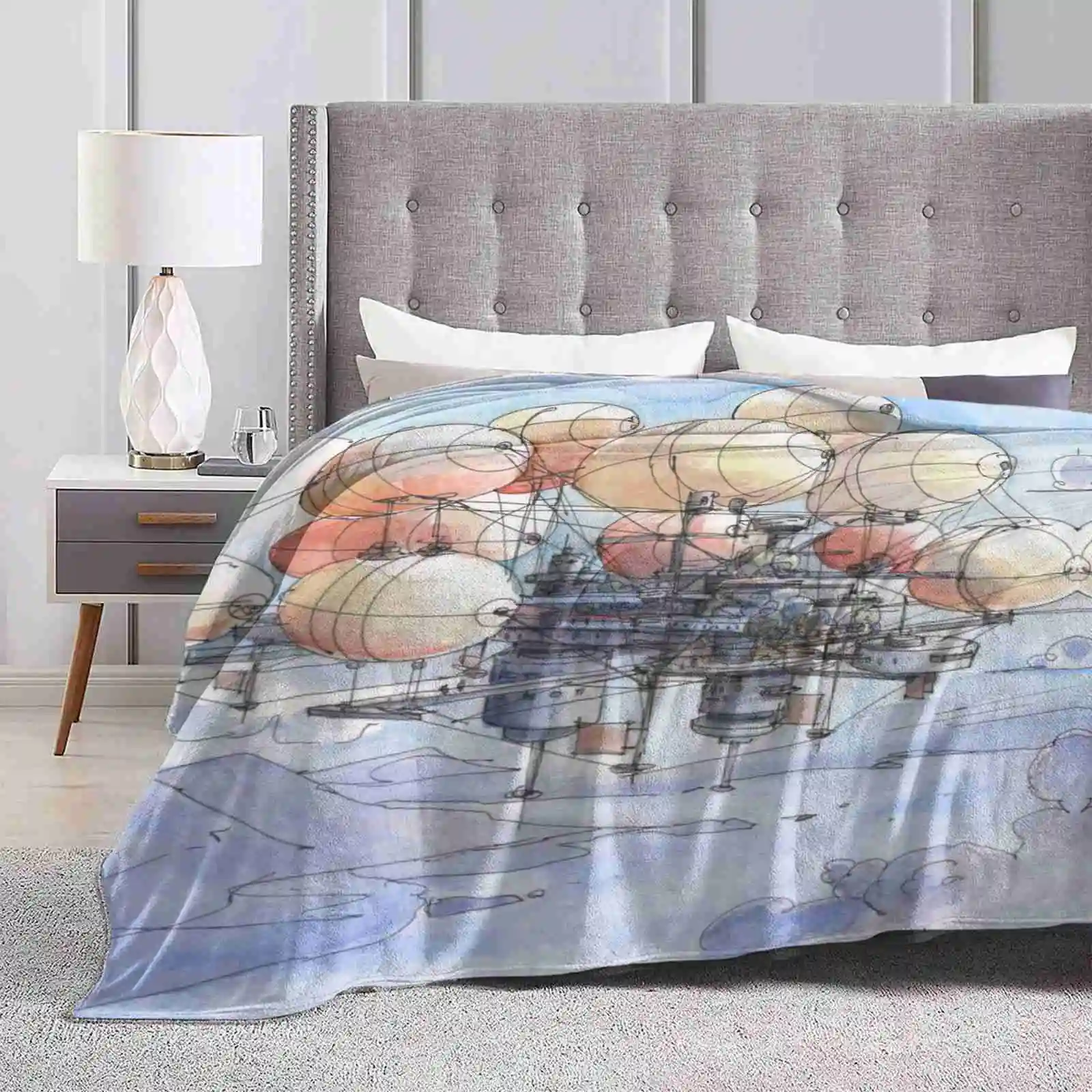 La Citta' Mongolfiera Vendita Calda Stampa Alta Qualità Calda Flanella Coperta City Architecture Sky Sci Fi Fantasy Landscape