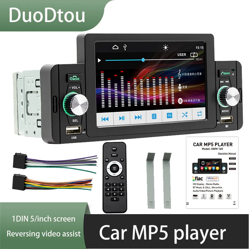 DuoDton 1Din CarPlay&Auto 5inch MP5 Car Radio Multimedia Video Player Bluetooth MirrorLink FM Stereo For Toyota Volkswagen Radio