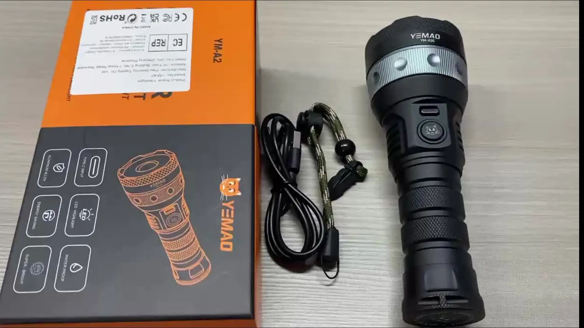 YEMAO A2C Powerful LED Flashlight 21700 Power battery Lantern
