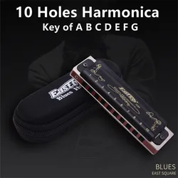 Easttop 10 Holes Harmonica Blues Harp Mouth Organ Professional Key Of A B C D E F G Black T008K Birthday Present Gift With Box