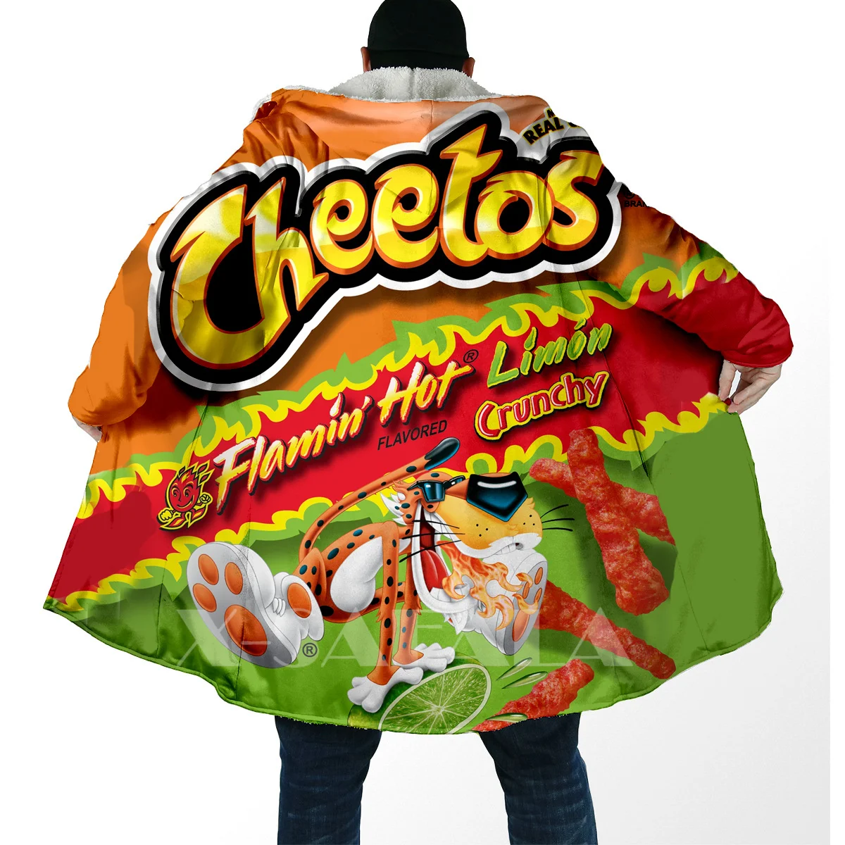 Funny Food Snack Cheetos All Over 3D Printed Thick Warm Overcoat Coat Hooded Cloak for Men Windproof Fleece Unisex Casual-3 6