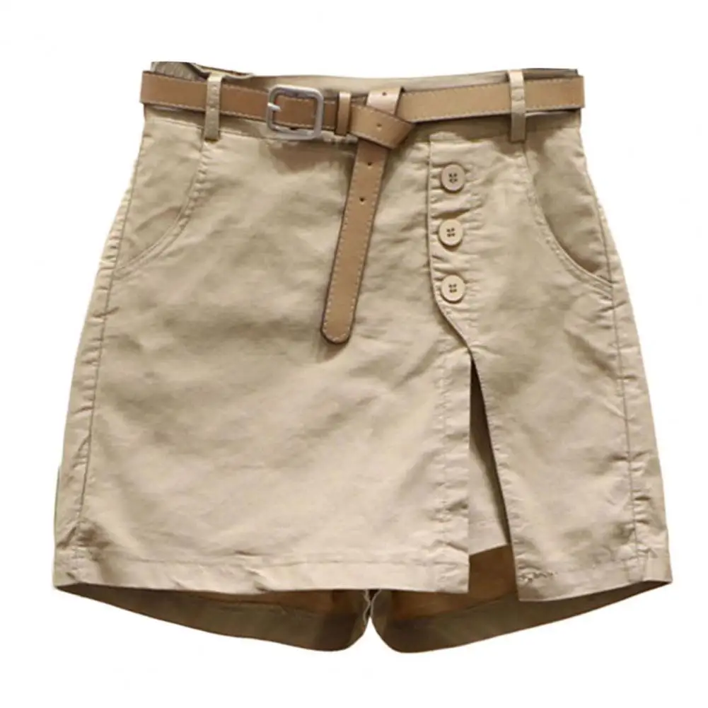 Women High Waist Shorts Stylish High Waist Women\'s Skirt Shorts with Side Split Pockets Versatile Streetwear Fashion for Females