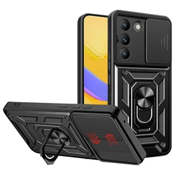 Enhanced Protective Armor Case with Lens Guard and Magnetic Ring Holder for VIVO V40 SE (Black)