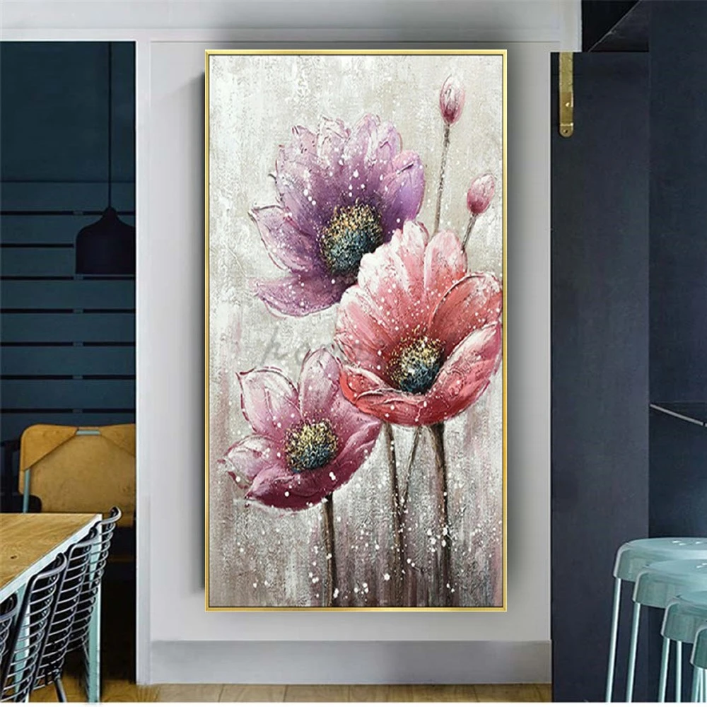

Handmade Gold Leaf Luxury Flower Abstract Painting On Canvas Large Size Mural Pink Lotus Wall Art Picture For Living Room Decor