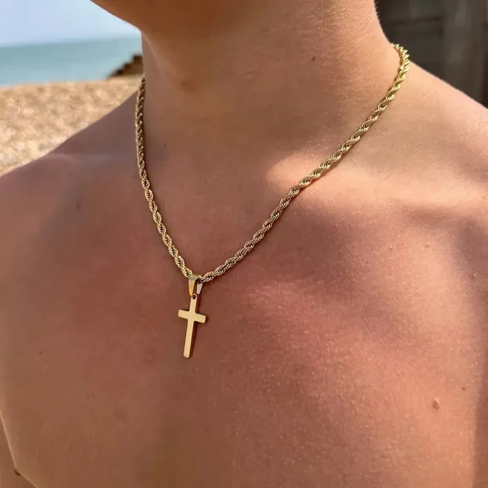 Stainless Steel Cross Pendant Necklace for Men Women Minimalist Gold Color Jewelry Male Female Necklaces Chokers Gifts 2024