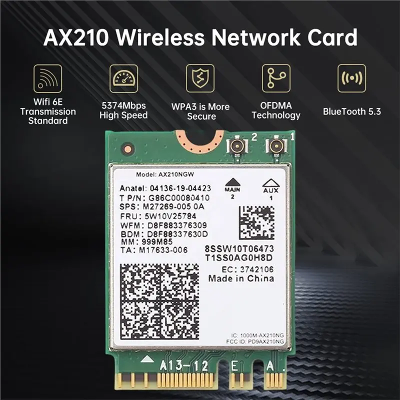 AP-트라이 밴드 Wifi 6E AX210 무선 카드 네트워크 어댑터 5374Mbps 5Ghz/6G/2.4Ghz 지원 10DB 안테나 BT5.3 풀 하이트 브래킷