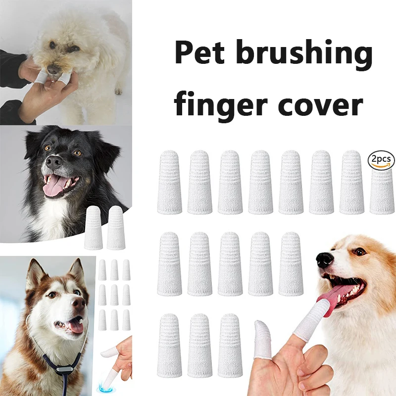 2 Pcs Pet Brushing Finger Sleeve Dog Teeth Oral Cleaning Tools Pet Fresh Breath Finger Sleeve Pet Tartar Removal Finger Sleeve