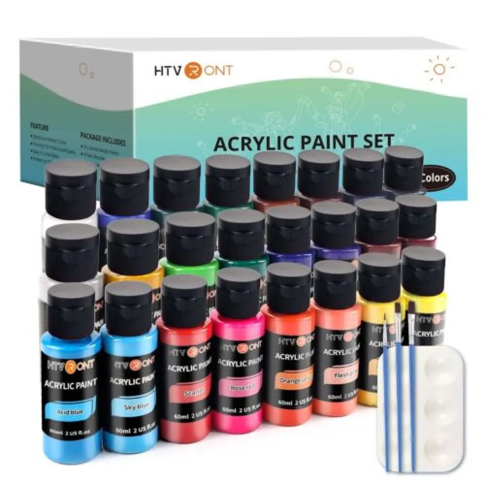 HTVRONT 24 Colors 60ml Professional Acrylic Paint Set Hand Painted Wall Paint Tubes Artist Draw Painting Pigment with Free Brush