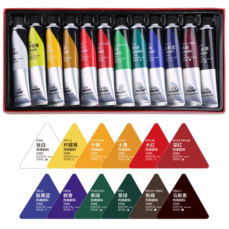 12/24 Colors Professional Acrylic Paint 20ml Drawing Painting Pigment  Hand-paint - AliExpress