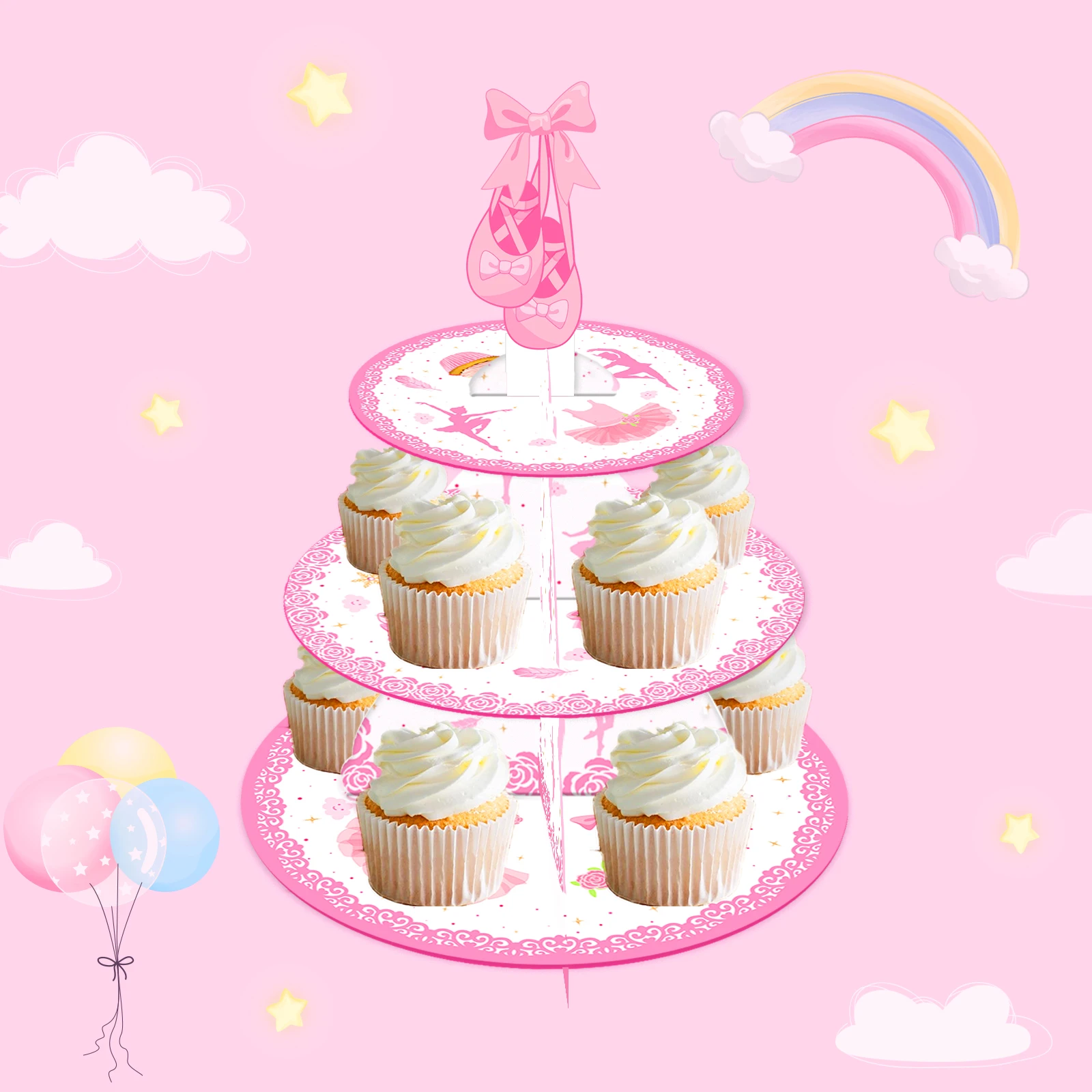 Ballett-Servietten, Teller, Tassen, Cupcake-Ständer, Tischdecke, Geschirrset für Geburtstagsdekoration, Tischdeko, Babyparty-Partyzubehör – Detail 16