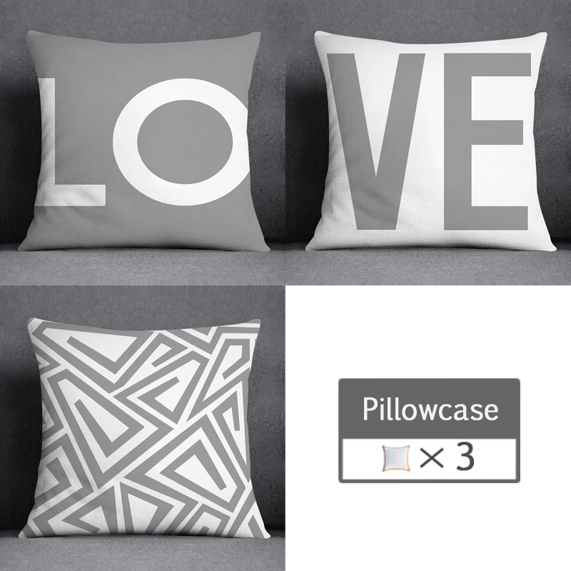 3pcs/lot 45X45CM Gray Lumbar Pillow Case Polyester Geometry Leaf Floral Stripes Plaids Print Sofa Throw Cushion Cover Home Decor 