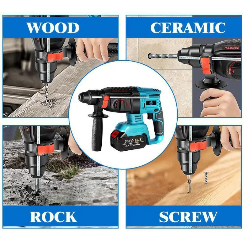 26MM Brushless Rotary Hammer Drill Cordless Electric Hammer Impact Drill Drilling Crushing Suitable for Makita 18V Battery 5