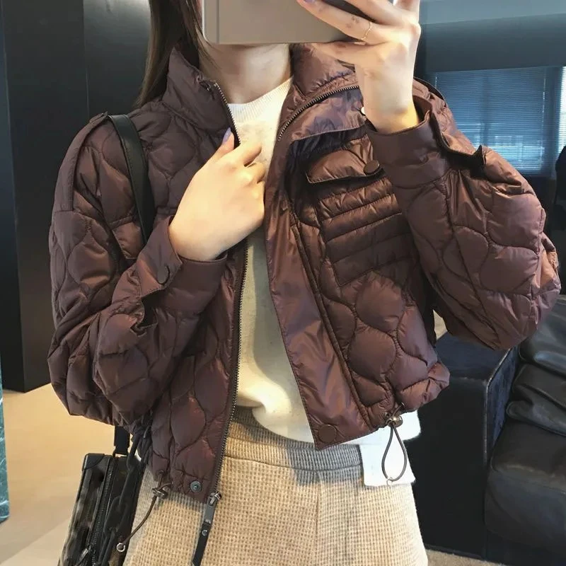 

Biyaby Autumn Winter Short Down Cotton Jacket Woman Fashion Wavy Pattern Zipper Parka Women 2023 Korean Stand Collar Warm Coats