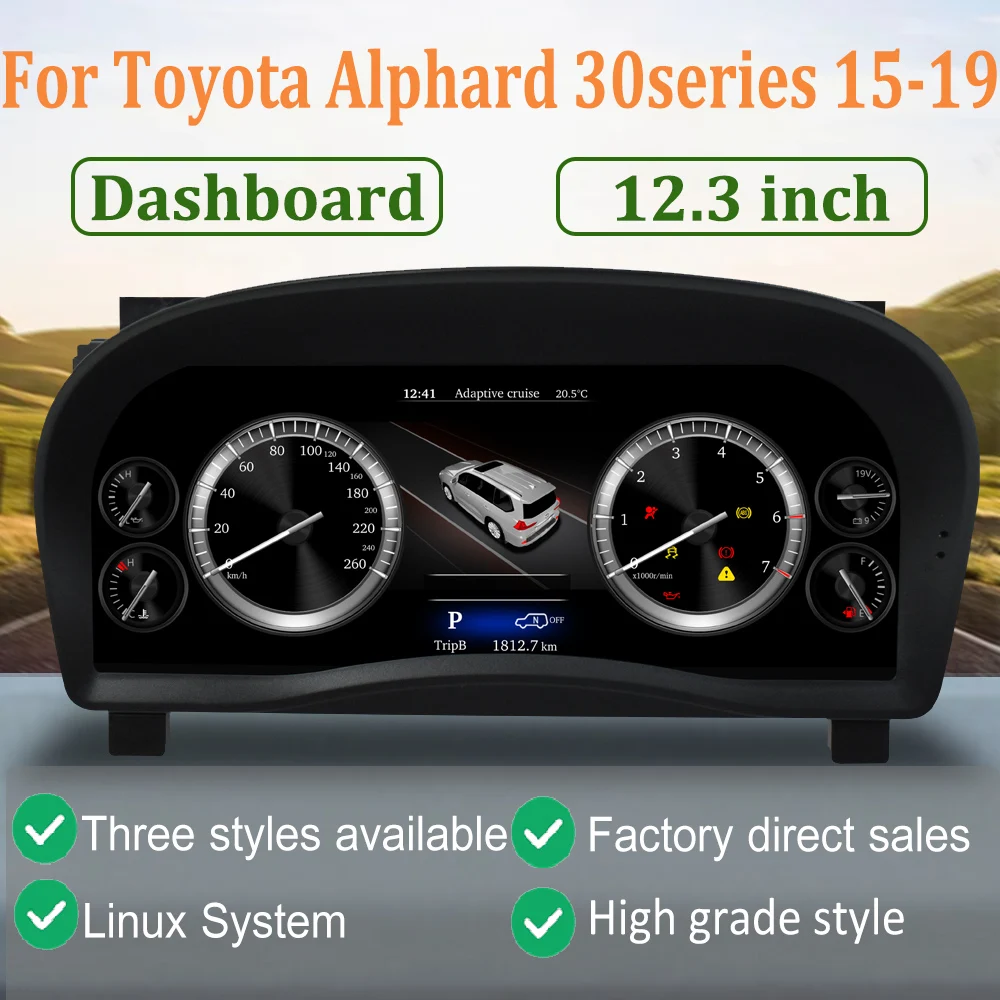 ViKNAV 12.3inch digital gauge cluster For Toyota Alphard 30series 2015 2019 car instrument