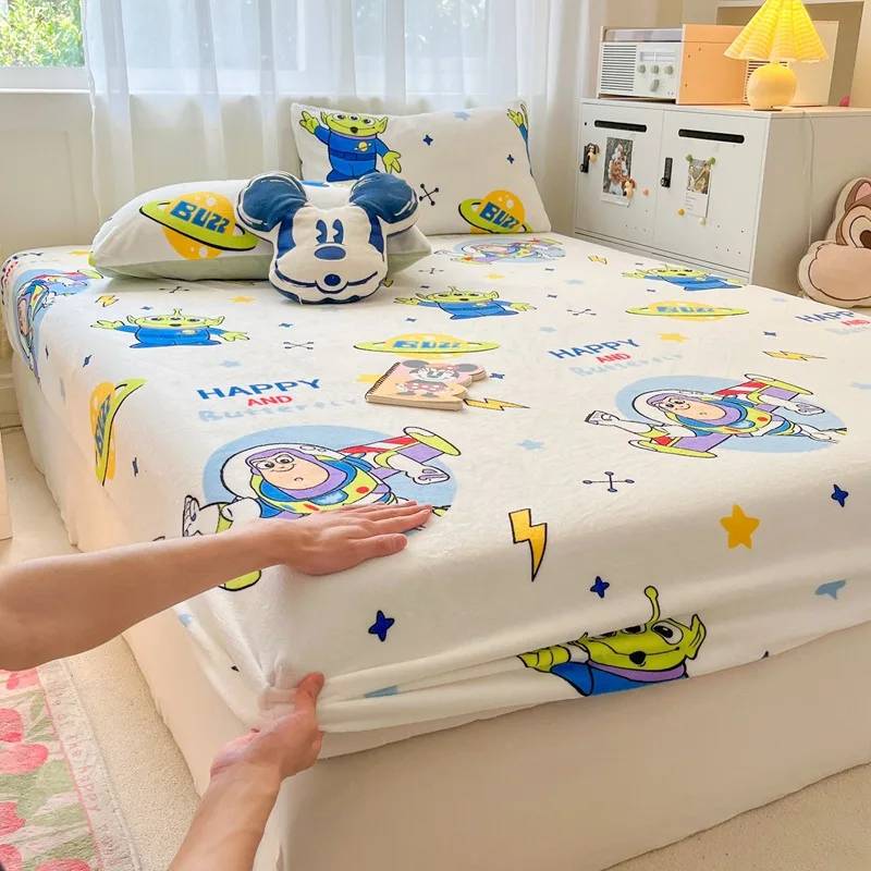 디즈니 시리즈 침대 시트, 겨울 산호 양털 침대 커버, 풀 패키지, 시몬스 매트리스 보호 커버, 침구, 소녀 생일 선물 