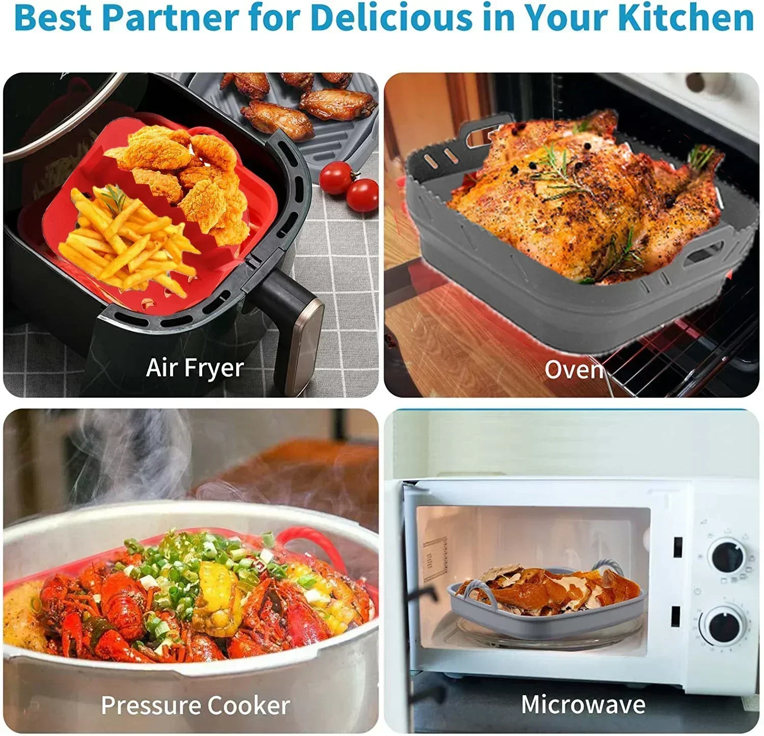 Air fryer silicone tray fried chicken baking tool oven baking tray with divider plate reusable liner basket