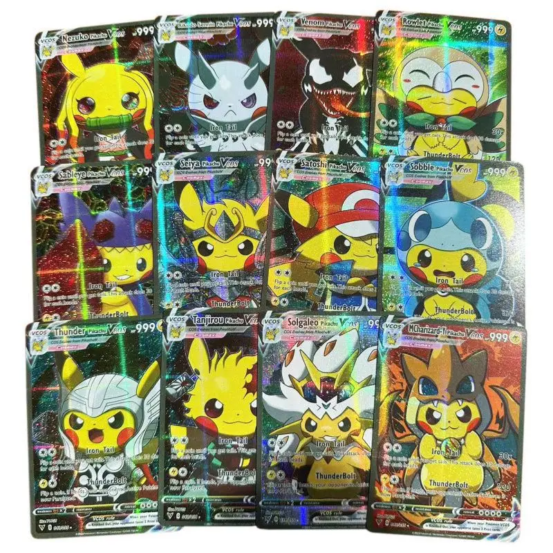 55pcs/set Pikachus Kawaii Cos English Collection Battle Trainer Card Board Game Cards Birthday Party Gifts Toys 2